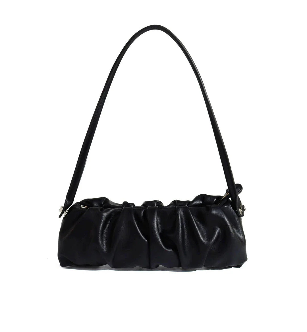Pleated fashion one-shoulder diagonal handbag in various colours including white, yellow, green, black, and light blue
