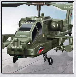 Military-inspired RC helicopter with gyroscope stabilisation and vibrant LED lights for indoor aerial maneuvers and stunts
