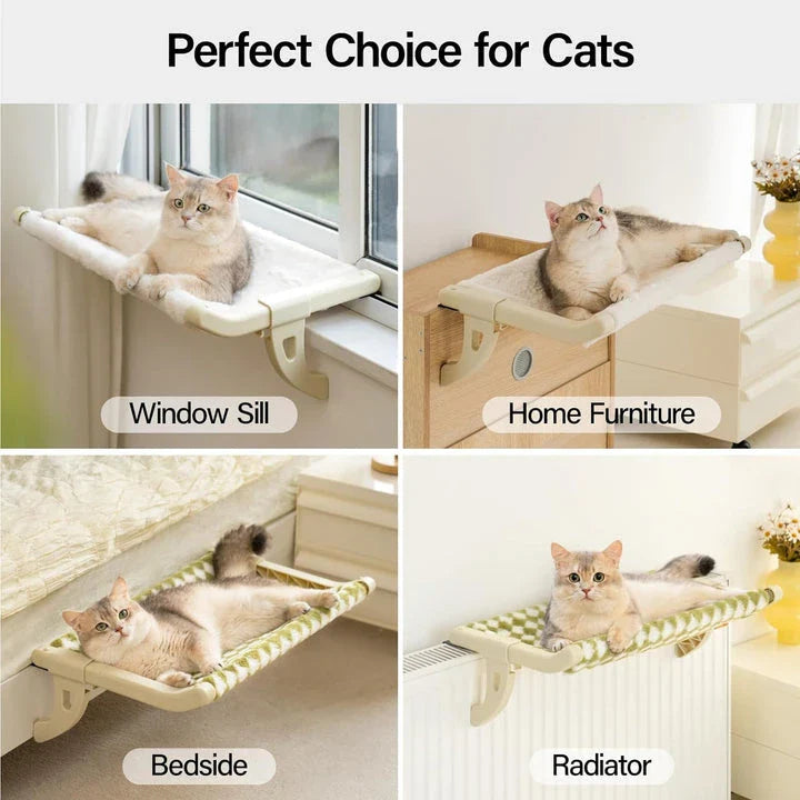 A stylish and durable cat hammock bed that attaches securely to any window, providing your feline friend with a cosy and elevated spot to relax.