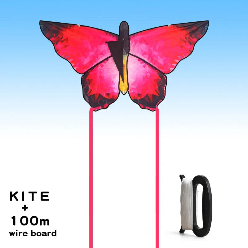 Stunning red crystal butterfly kite with 100m string - perfect for outdoor fun and family adventures