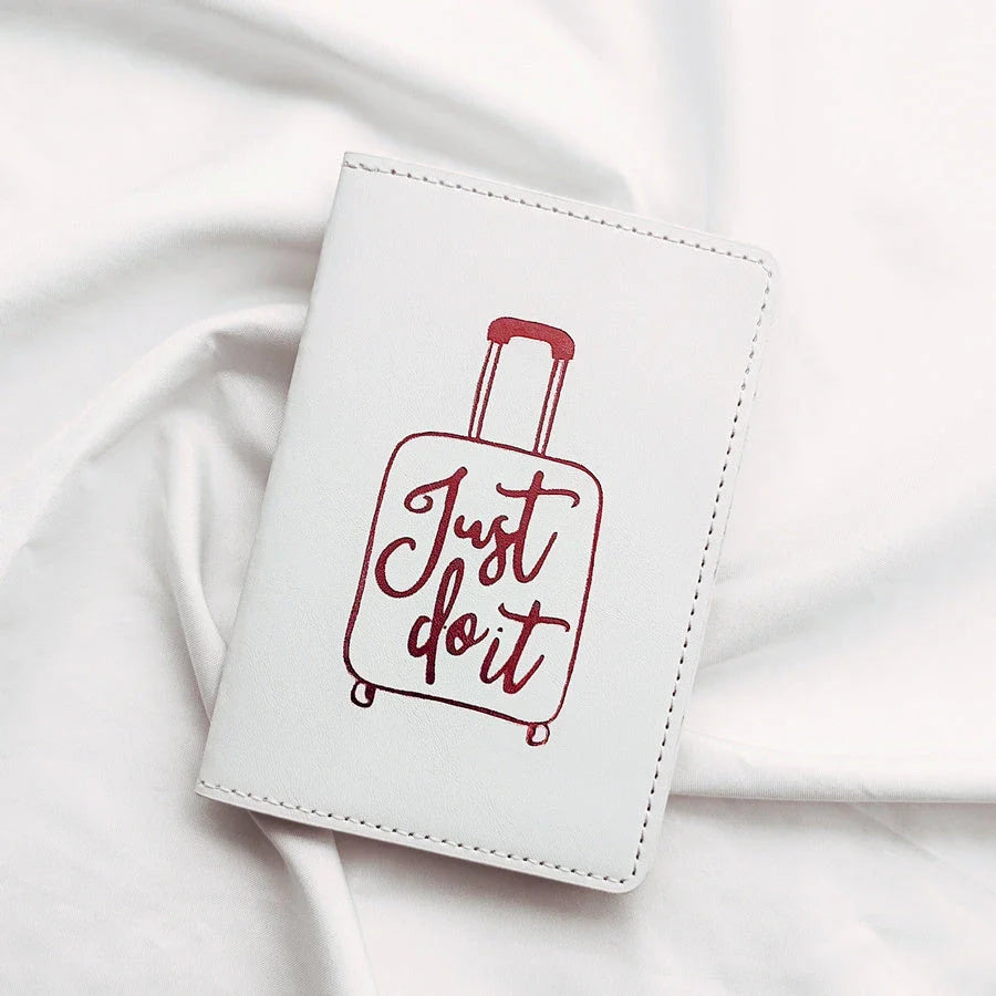 Premium PU leather passport cover in rose gold colour with subtle letter pattern, designed for stylish and organised travel