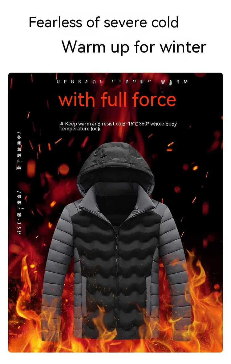 Grey men's padded jacket with cotton-polyester blend for warmth and comfort
