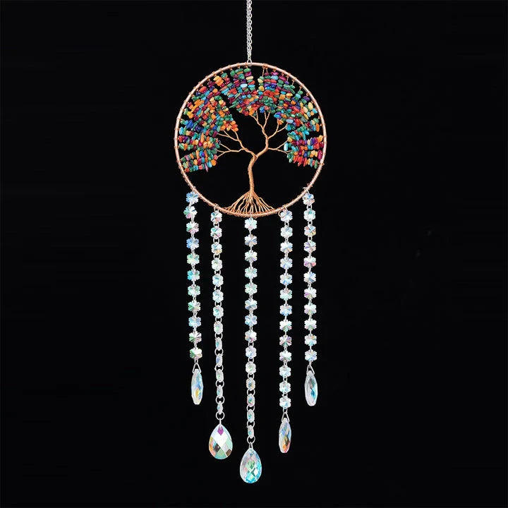 Mesmerising Moon Agate Crystal Pendant Dream Catcher with a stunning array of colourful agate crystals