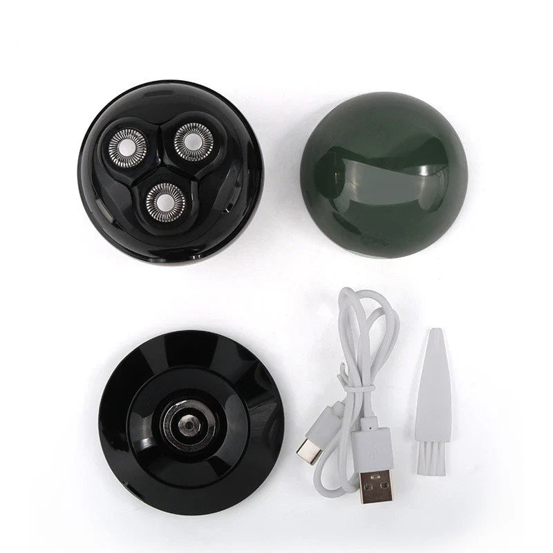 Versatile wireless electric shaver with compact, spherical design and magnetic-absorbing cutter head for easy cleaning