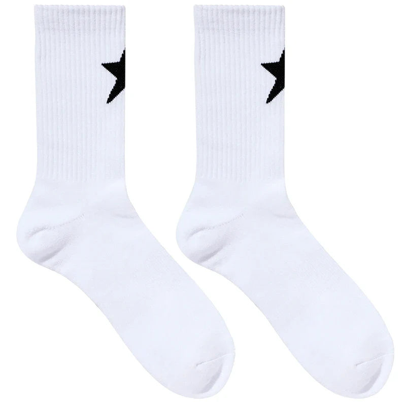 Premium white sports socks with a five-pointed star pattern, designed for men's active lifestyles.