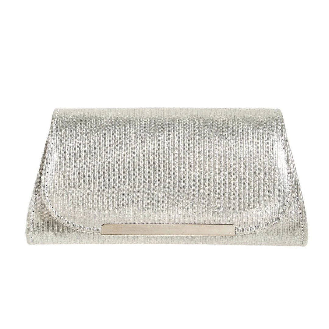 Elegant shiny striped PU leather evening clutch bag with long chain, perfect for formal events and everyday use