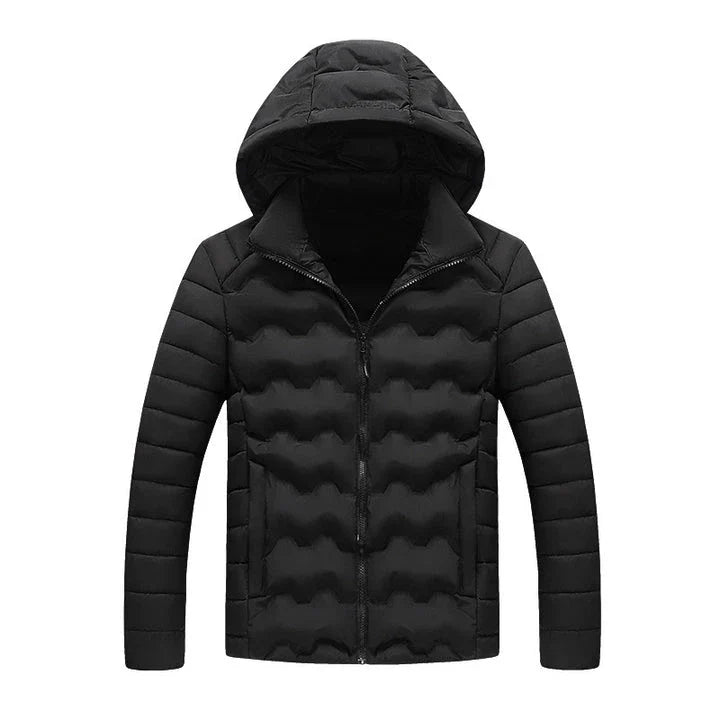 Grey men's padded jacket with cotton-polyester blend for warmth and comfort