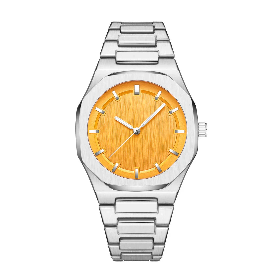 Sophisticated octagonal dial men's watch with stainless steel case and mineral-reinforced glass crystal