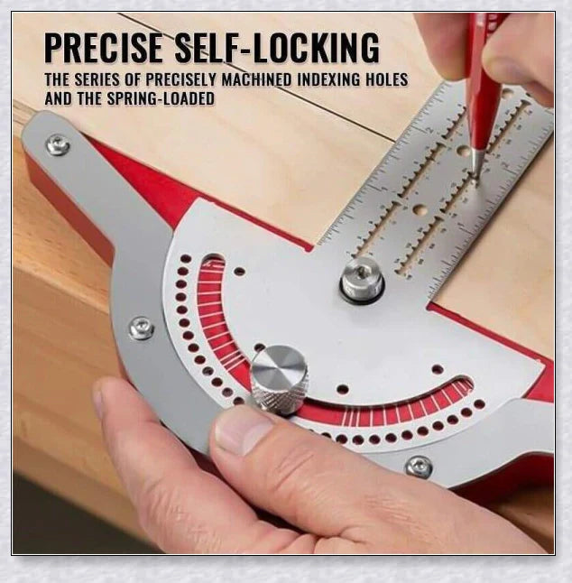 Precision Woodworkers Edge Ruler with adjustable angle, spring-loaded indexing system, and etched laser scale for accurate measurements in woodworking projects.