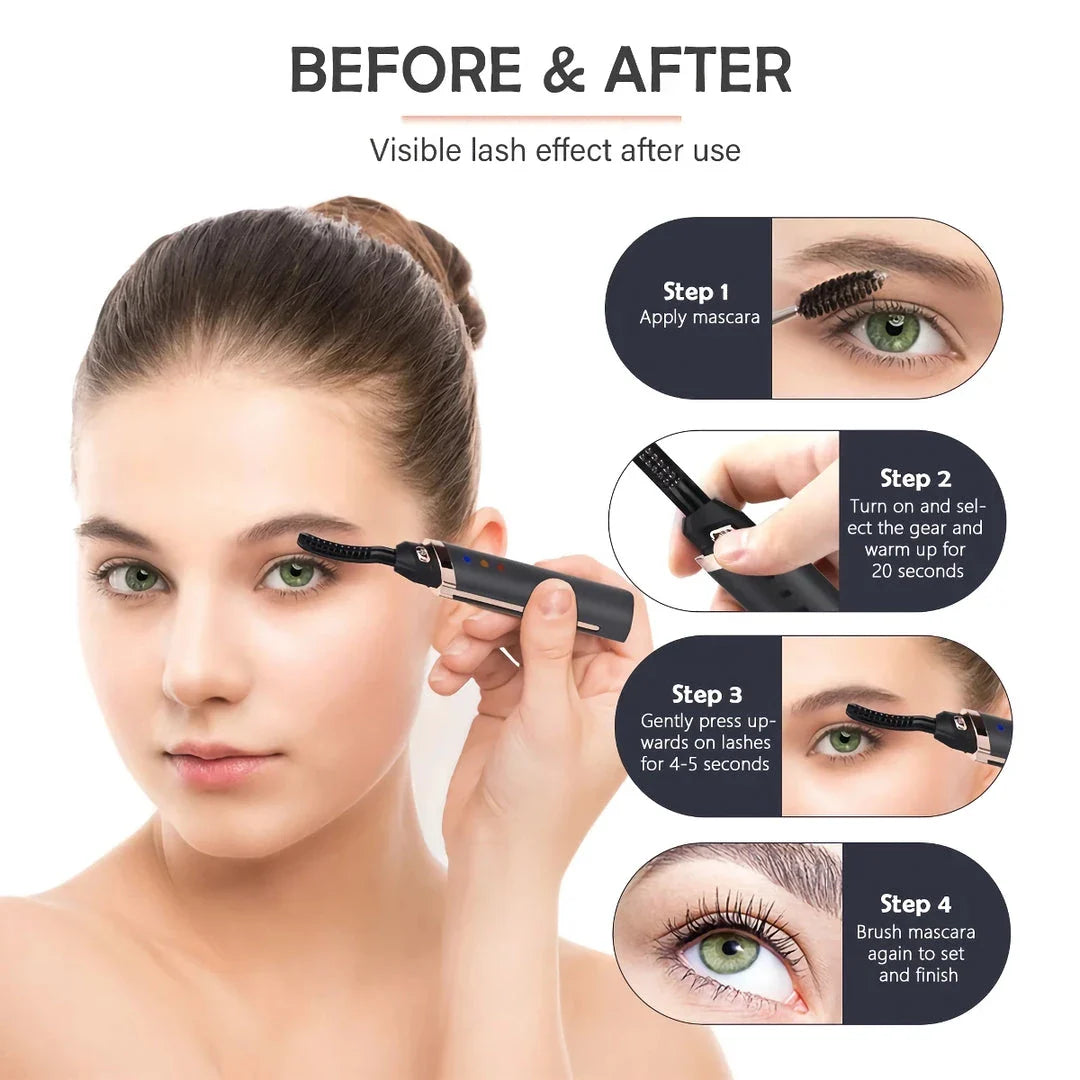 Quick-Heating USB Rechargeable Eyelash Curler with Adjustable Temperature Settings for Long-Lasting, Natural-Looking Curls