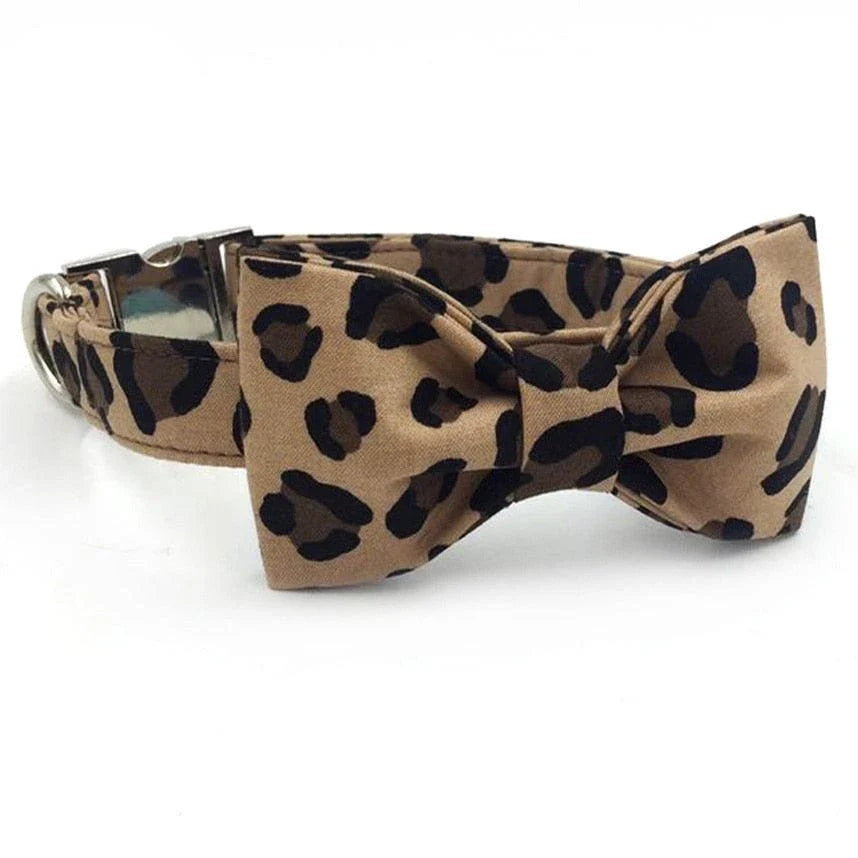 Stylish leopard-print dog collar and leash set made from premium 100% cotton for comfort and durability