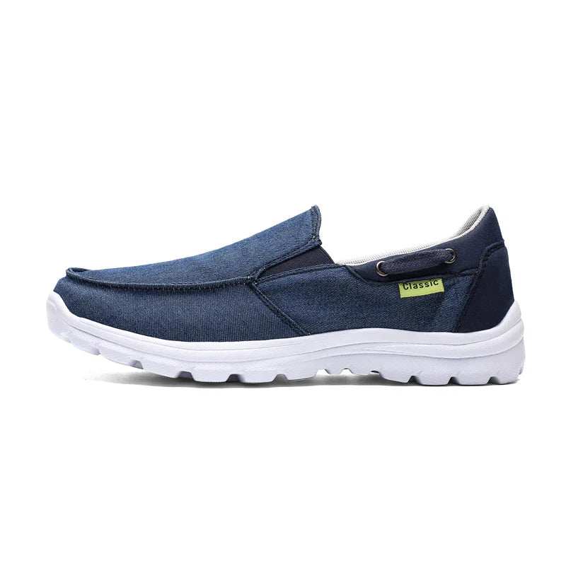 Premium denim canvas casual trainers with extra-wide fit and flexible, lightweight construction