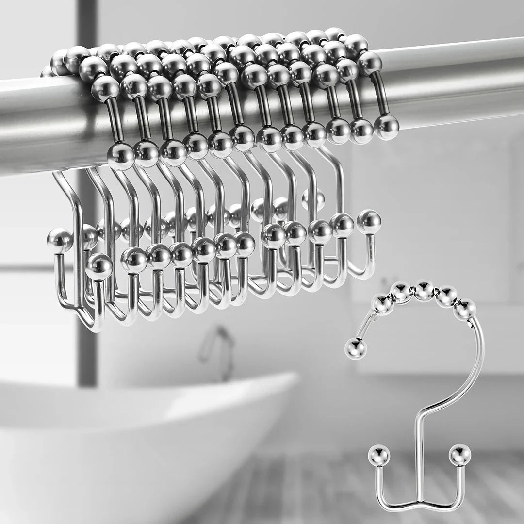 Premium 12-Pack Metal Double Glide Shower Curtain Hooks in Nickel Finish