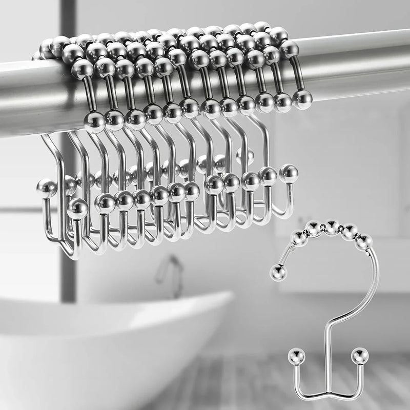 GiftHome UK Premium 12-Pack Metal Double Glide Shower Curtain Hooks