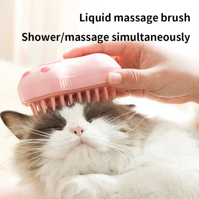 Premium 3-in-1 electric pet grooming tool with steam cleansing technology and soft, rounded bristles for a soothing grooming experience