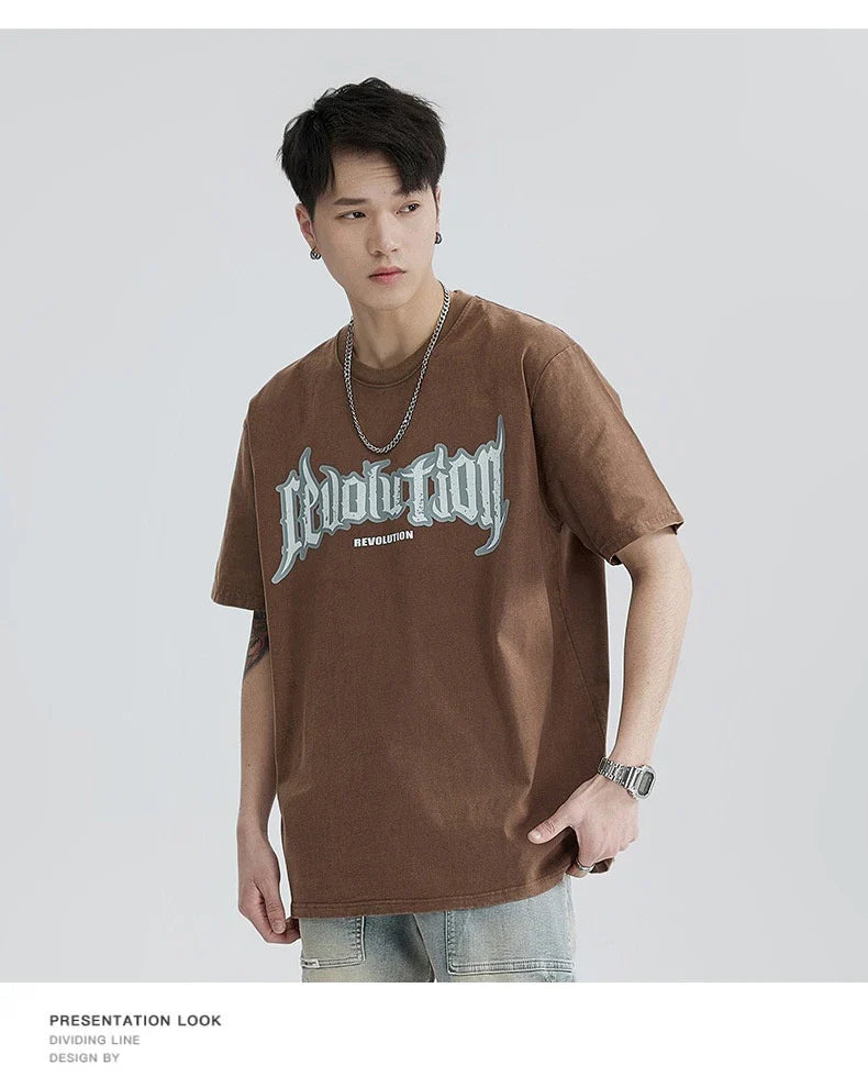 Premium vintage-inspired short-sleeved t-shirt in a distressed black colour, made of soft pure cotton fabric