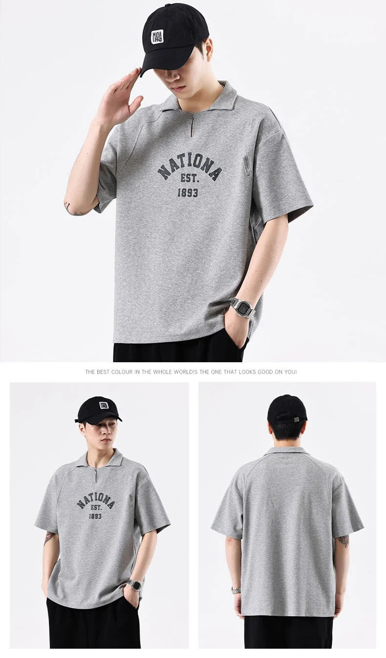 Premium half-sleeve cotton shirt with pearl collar in brown, melange grey, and dark green colours