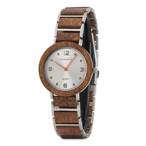 Premium British-made quartz wood watch with waterproof stainless steel construction and mineral-strengthened glass mirror
