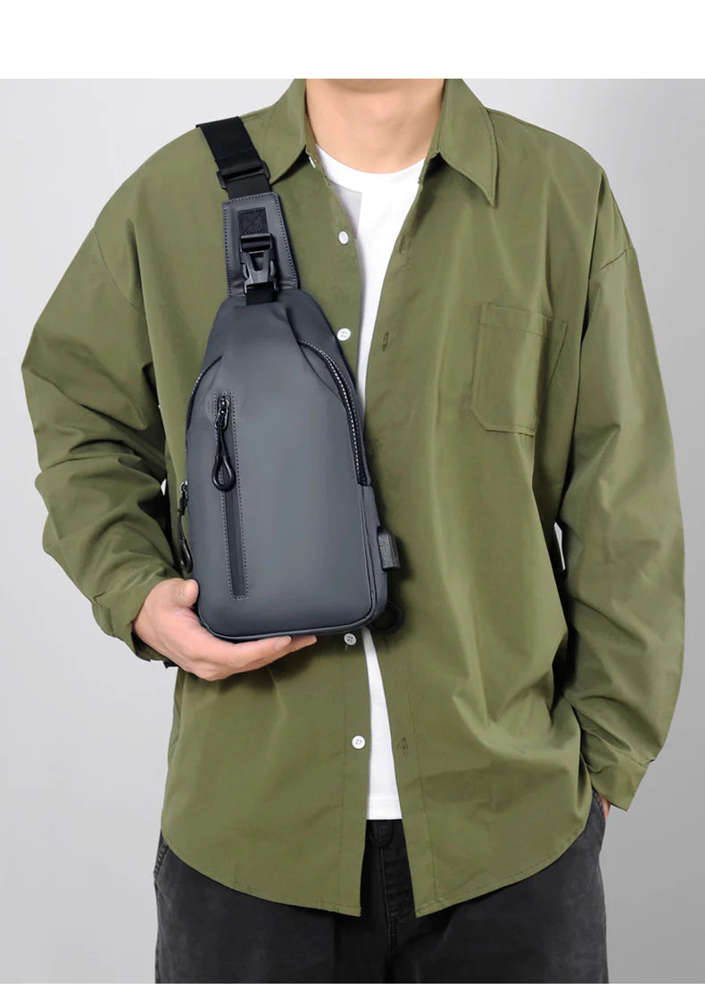 Versatile blue sling crossbody backpack for men with adjustable strap and spacious interior