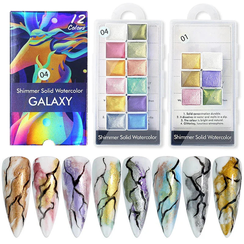 Sparkling iridescent, holographic, and chameleon nail art powder in various vibrant colours