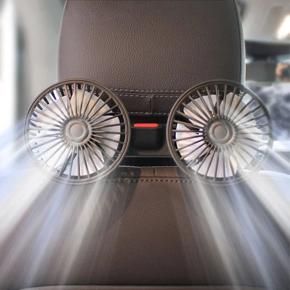 Powerful dual-head car seat cooling fan with flexible neck for customizable airflow in any vehicle