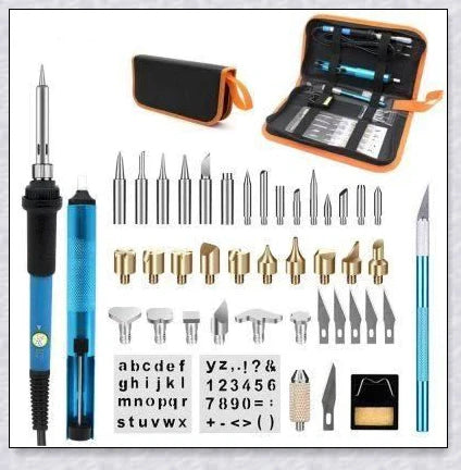 Premium wood burning kit with adjustable temperature, interchangeable tips, and metal stencils for personalized designs and creative projects