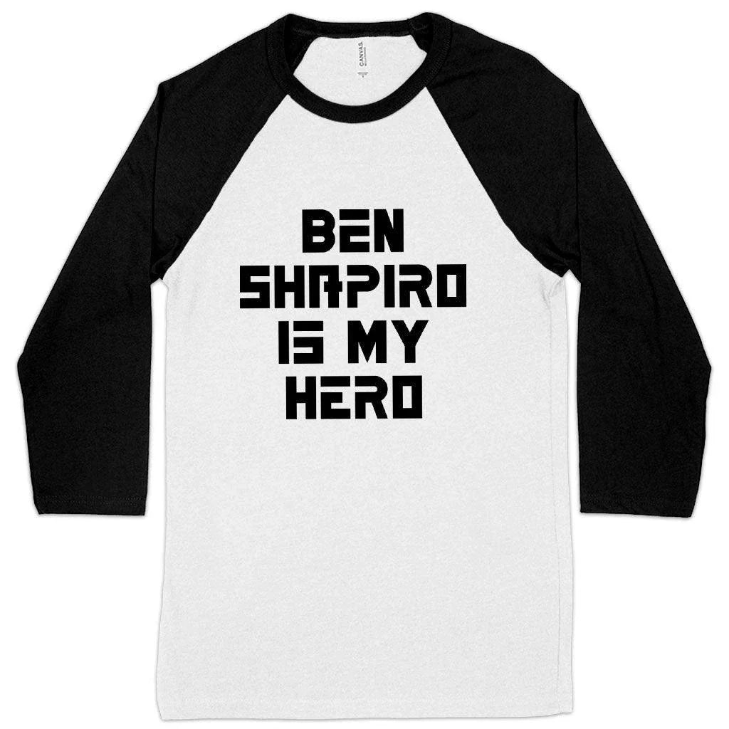 Premium Ben Shapiro baseball-style t-shirt in white and navy colours, featuring contrast raglan sleeves and side-seam detailing for a tailored fit