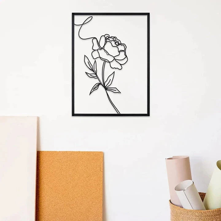 Stylish minimalist iron wall decor with elegant rose flower artwork, perfect for home and office spaces