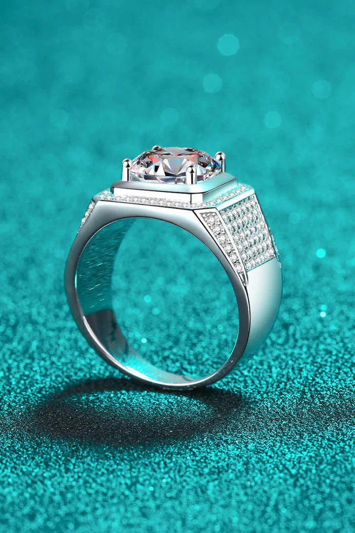 Elegant 925 sterling silver ring featuring a mesmerizing moissanite centre stone and delicate zircon accent stones