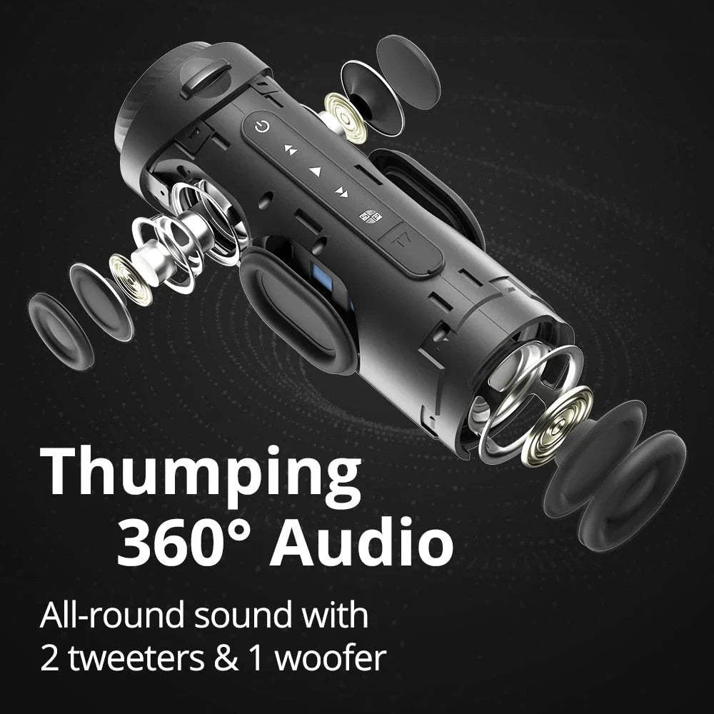 Immersive 360-degree surround sound Bluetooth speaker with vibrant LED light show for enhanced audio-visual experience
