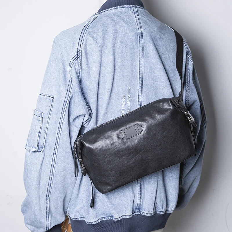 Premium top-grain cow leather messenger bag with large capacity and multiple pockets for organised storage
