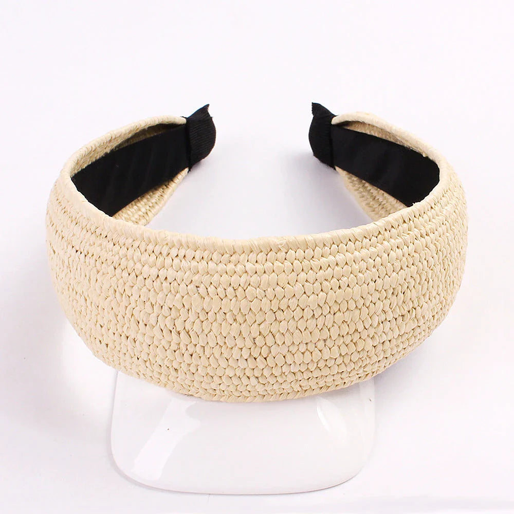 Fashionable solid colour knotted headbands for women, made from high-quality hemp and rubber materials for comfort and style.