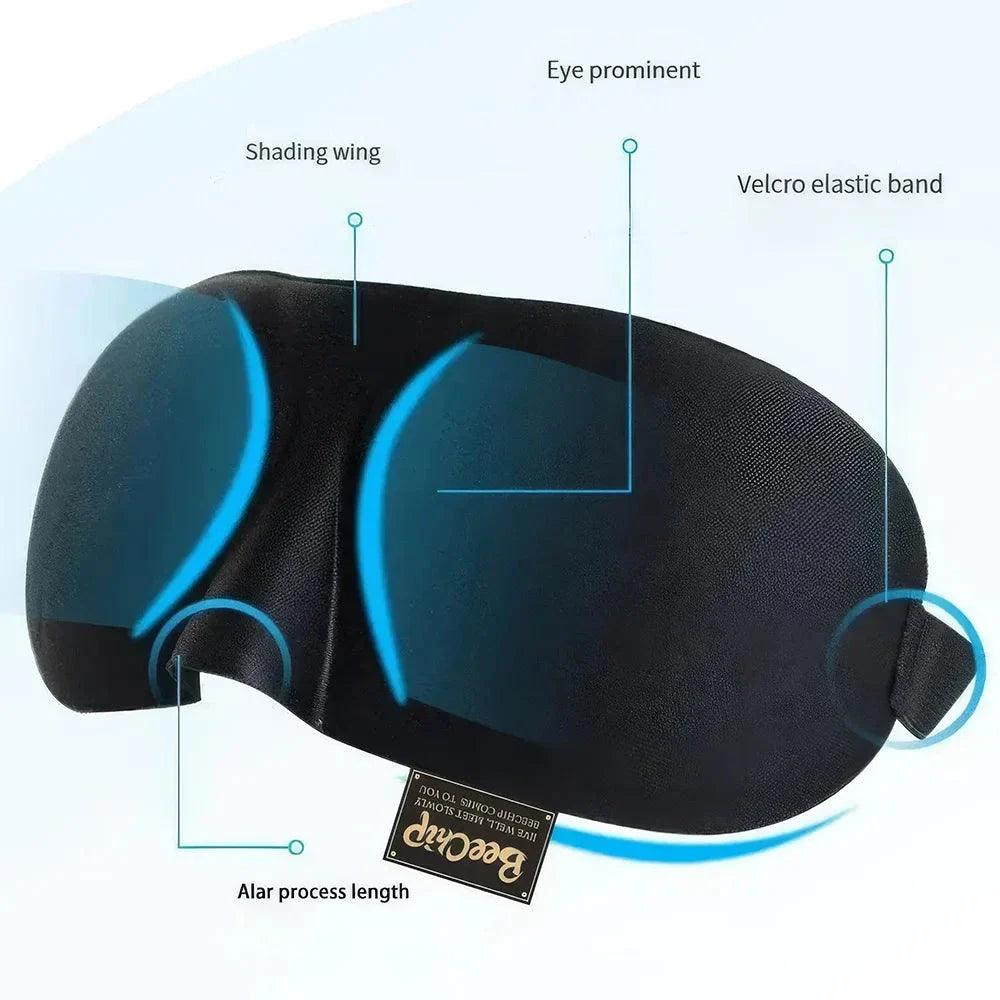 Premium 3D contoured sleep mask with soft memory foam for undisturbed, comfortable sleep