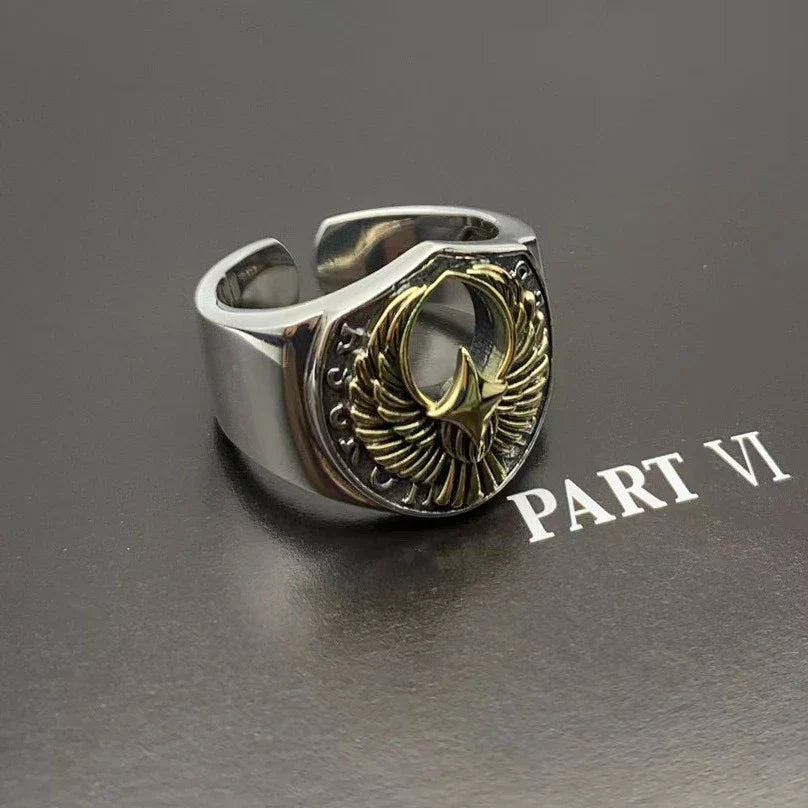 Timeless British Gentleman's Retro Silver Ring with Adjustable Fit and Intricate Auspicious Patterns