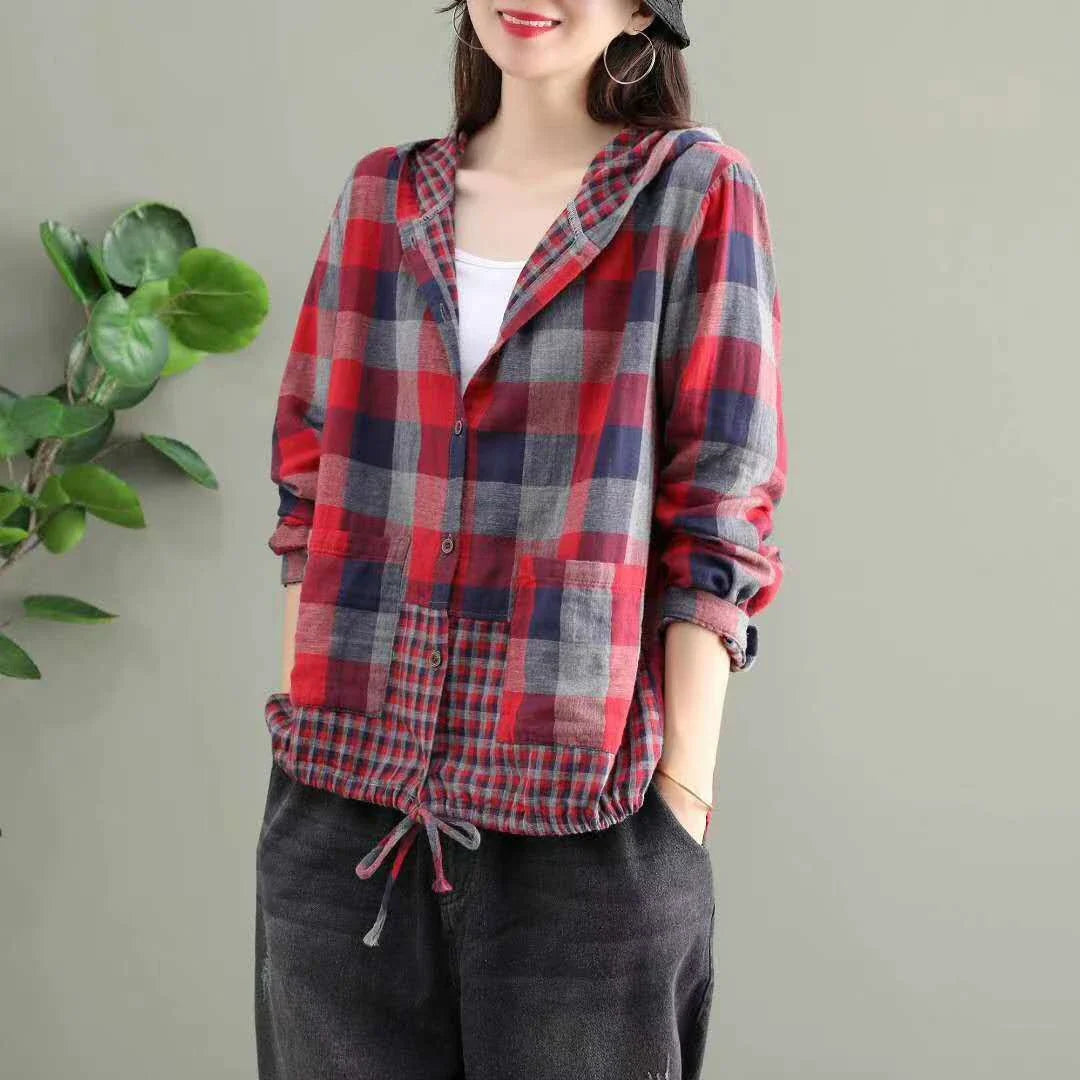 Premium plaid cotton hooded jacket in various colours, showcasing classic British style and modern comfort