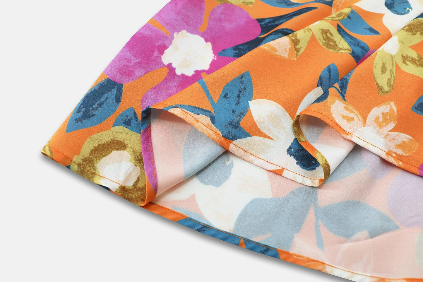 Stylish lantern-sleeve v-neck beach dress in vibrant summer colours, featuring a flattering fit and comfortable stretch fabric