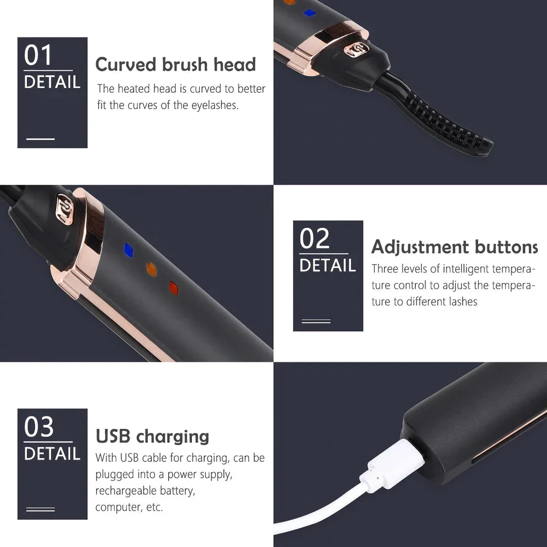 Quick-Heating USB Rechargeable Eyelash Curler with Adjustable Temperature Settings for Long-Lasting, Natural-Looking Curls