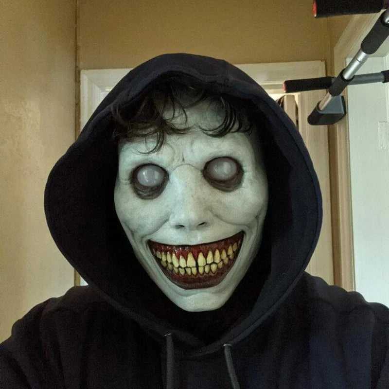 A white-eyed demon mask made of environmentally friendly latex, perfect for Halloween parties and trick-or-treating.