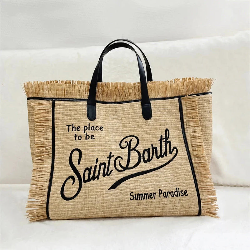 GiftHome UK Stylish Embroidered Straw Tote for Summer Chic