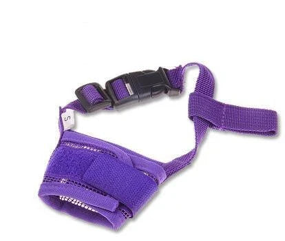Breathable polyester mesh dog muzzle in various sizes for comfortable and secure canine wear