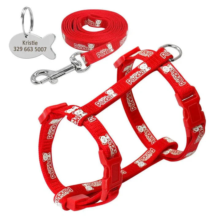 Luminous cat harness and leash set with glow-in-the-dark design for nighttime walks