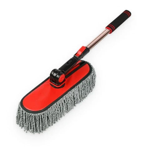 Adjustable telescoping cleaning brush with extendable handle and flexible swivel head for reaching high and low surfaces