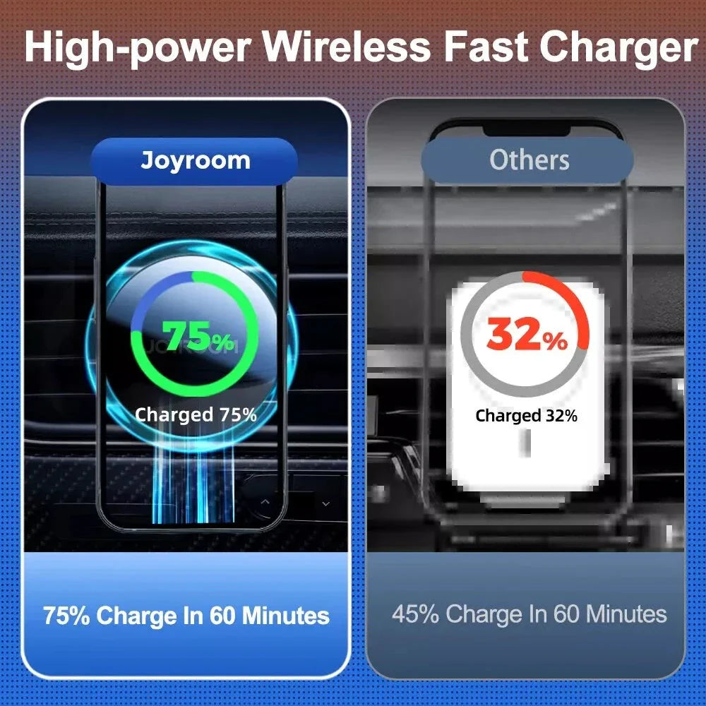 Magnetic wireless car charger in black with CD pattern mirror surface and blue LED lighting