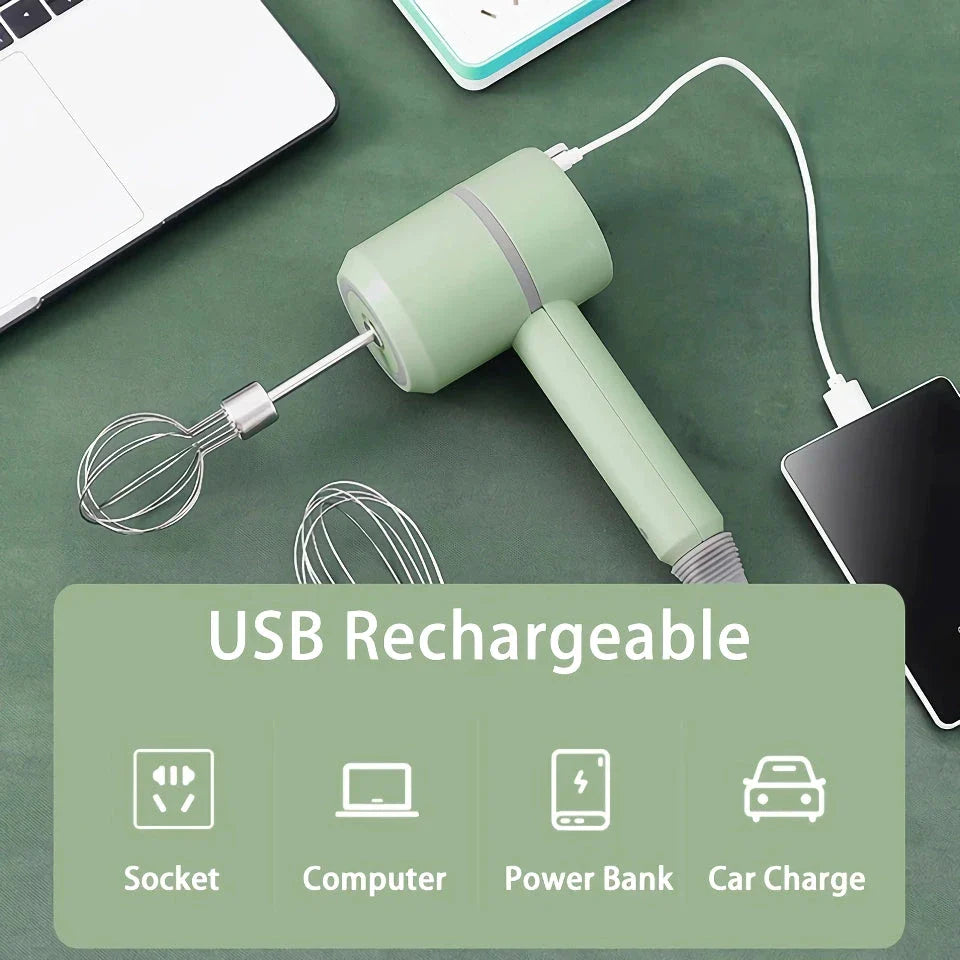 Versatile 3-in-1 Wireless Egg Beater and Garlic Chopper - Powerful 20W Motor, 3 Speed Settings, Rechargeable Design