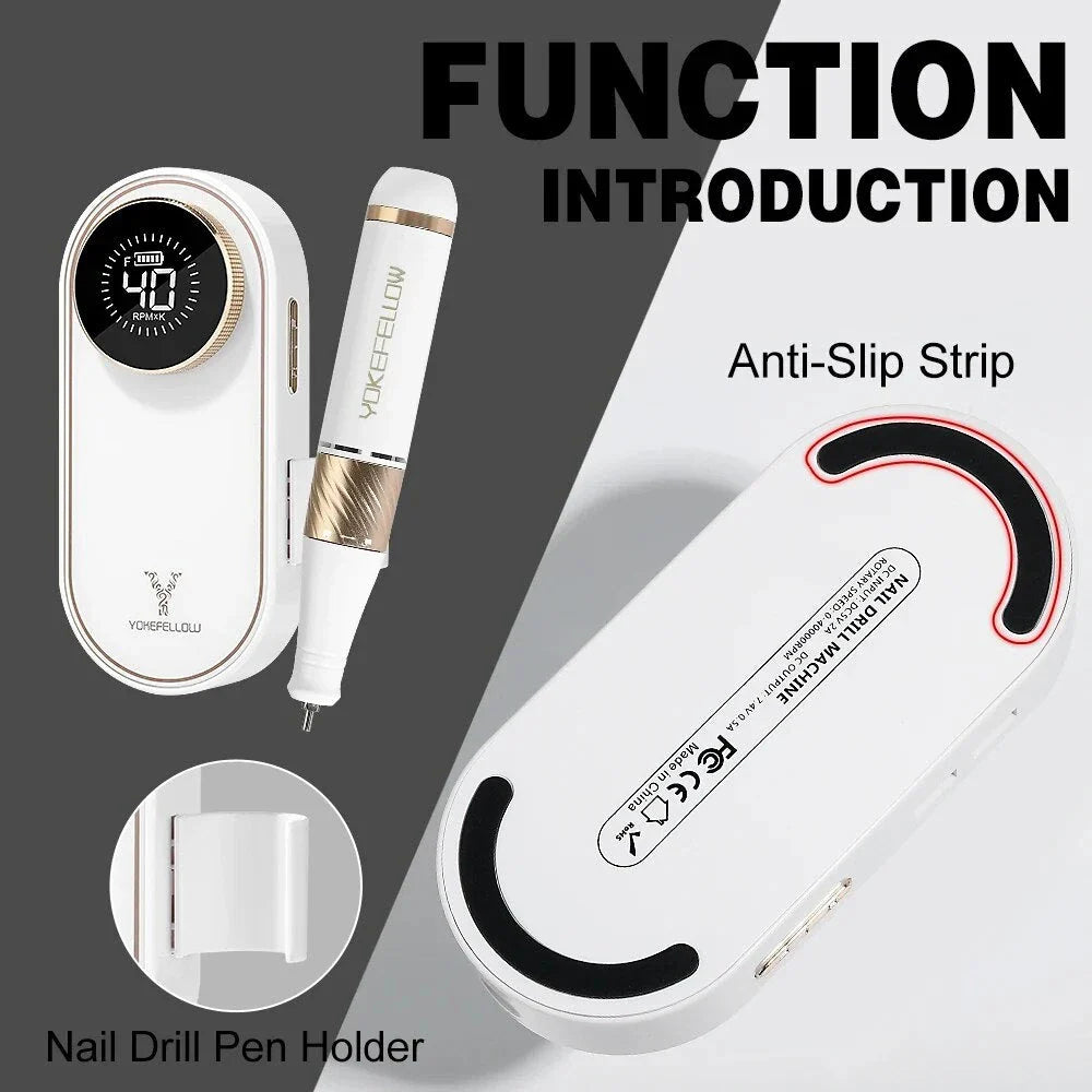Professional-Grade Cordless Nail Drill Machine with 40,000 RPM Speed and HD Display for Salon-Quality Nail Care