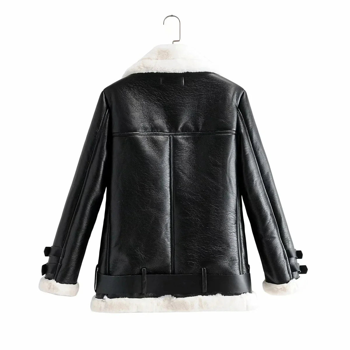 Warm faux leather jacket with plush faux fur lining, available in classic British colours for autumn and winter wear.