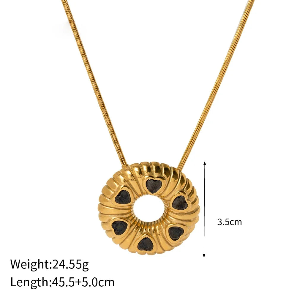 Trendha 18K gold plated minimalist O-shaped earrings and necklace set made of stainless steel for timeless elegance