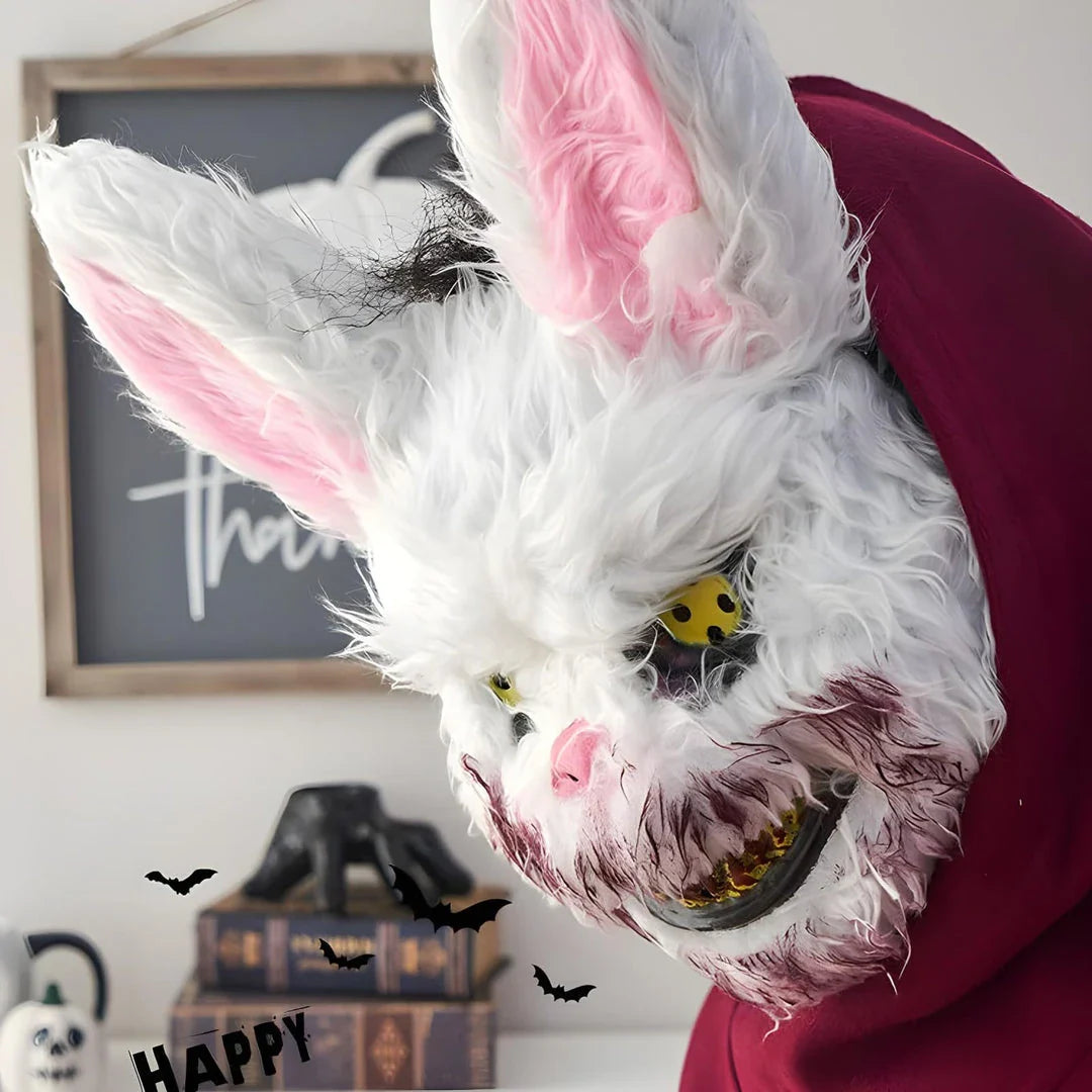 Terrifying Rabbit Mask: Bloody Plush Horror Costume Accessory for Halloween Parties and Events