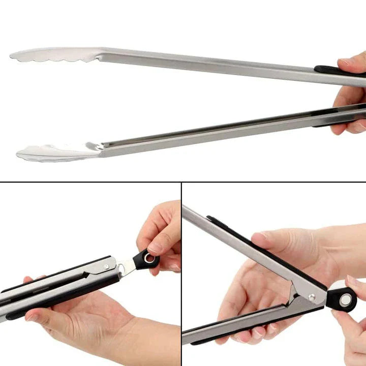 Premium Stainless Steel BBQ Tongs with Silicone Grips for Grilling and Serving