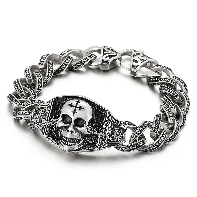 Retro-Inspired Stainless Steel Bracelet for Men with Geometric Pattern and Adjustable Clasp